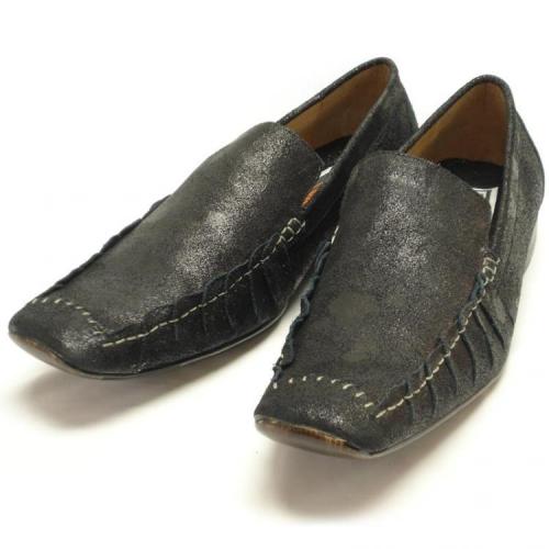 Fiesso Black Genuine Leather / Suede Loafer Shoes FI9012
